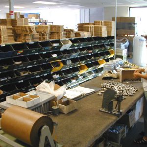 The accessories are assembled and packaged in another area. Dee is surrounded by parts bins and many sizes of plastic bags and cardboard boxes. She also prints the instructions that go with each accessory, so she has a lot to keep track of in this department.